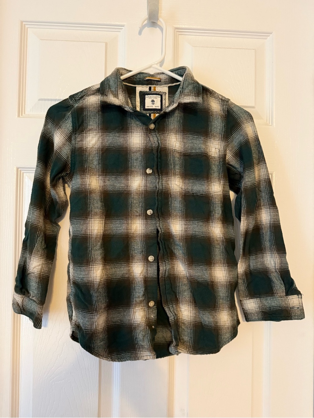 Boys flannel Green and White Plaid Button-Down Shirt
